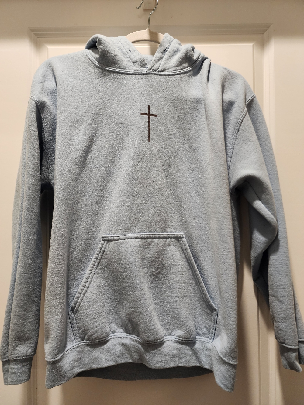 Light Blue Women's Hooded Sweatshirt with Cross Detail